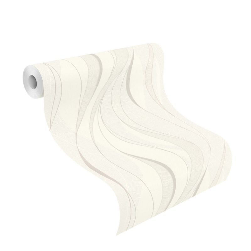 Papier peint intissé géométrique gris et argenté GRAPHIC WAVES - Sélection par Rasch - 429831