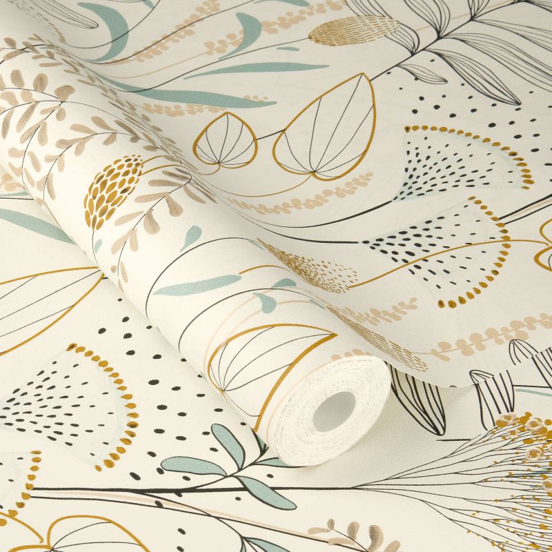 Papier peint intissé végétal camel et blau JARDIN LEGER - Sélection par Rasch - 583007