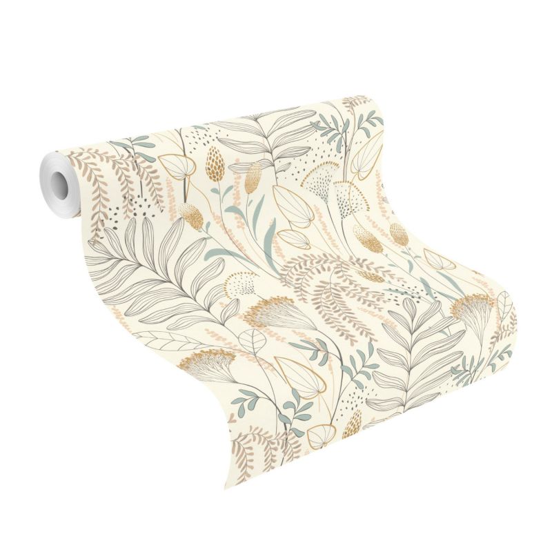 Papier peint intissé végétal camel et blau JARDIN LEGER - Sélection par Rasch - 583007
