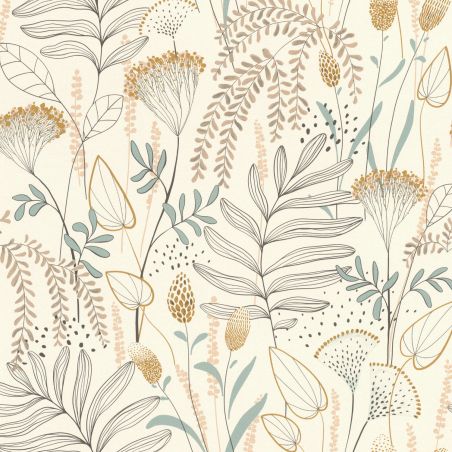 Papier peint intissé végétal camel et blau JARDIN LEGER - Sélection par Rasch - 583007