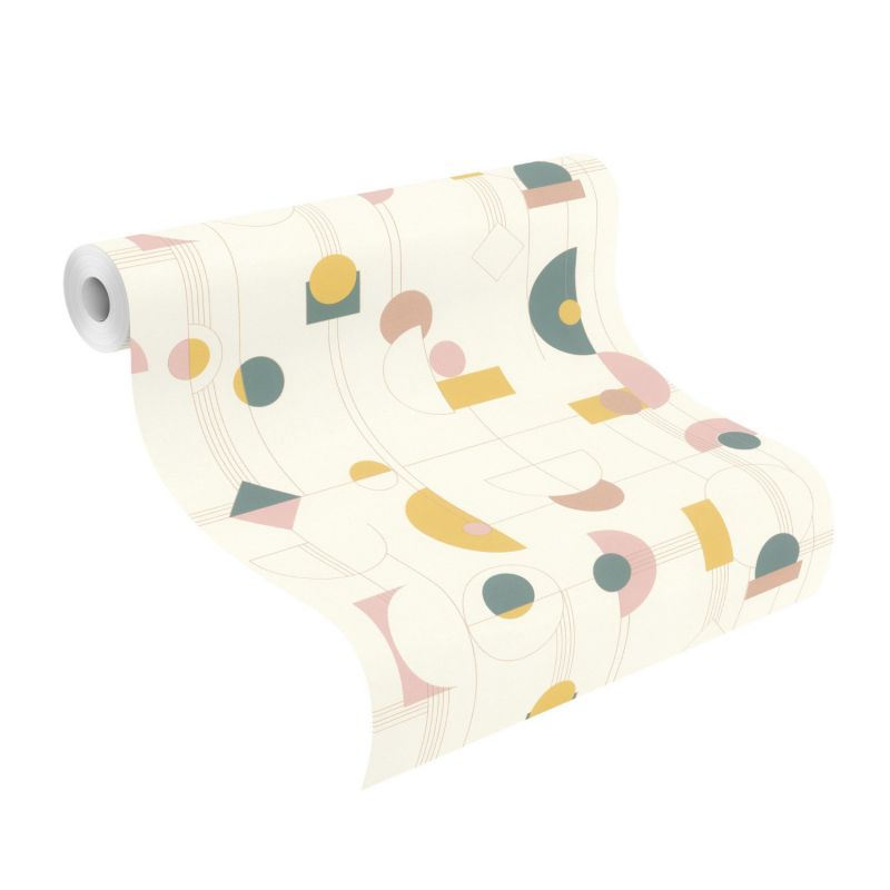 Papier peint intissé géométrique vert et rose GRAPHIC ART DECO - Sélection par Rasch - 795271