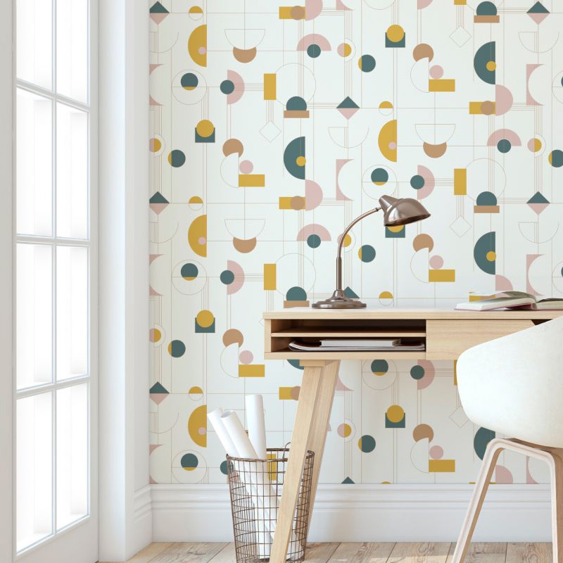 Papier peint intissé géométrique vert et rose GRAPHIC ART DECO - Sélection par Rasch - 795271