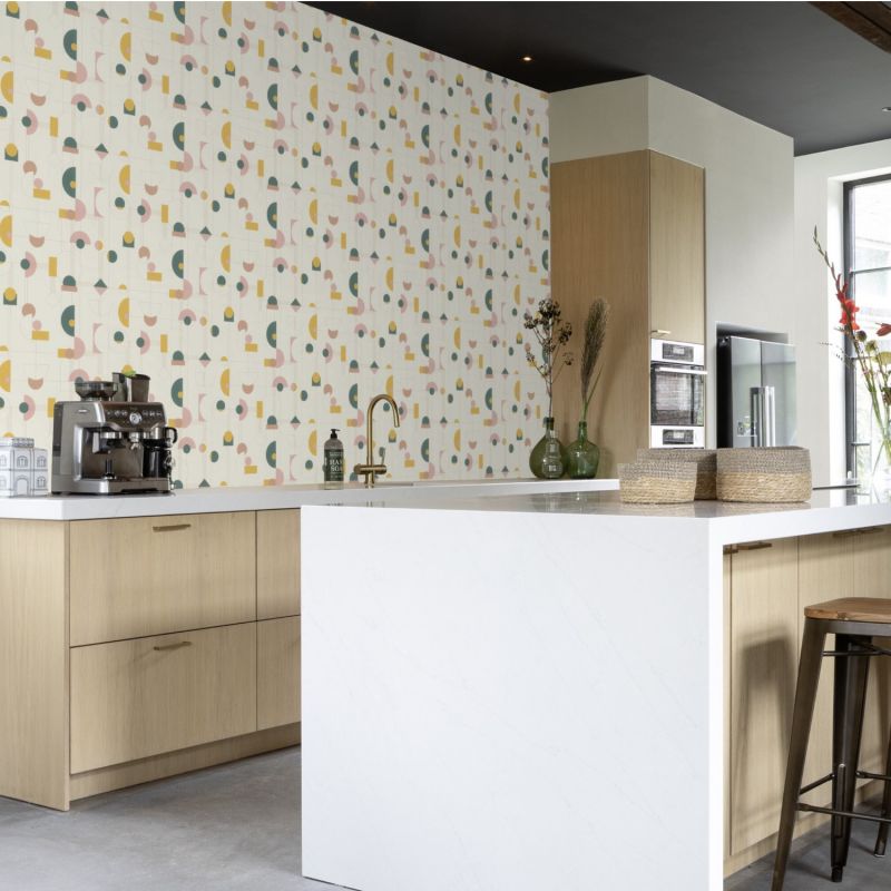 Papier peint intissé géométrique vert et rose GRAPHIC ART DECO - Sélection par Rasch - 795271