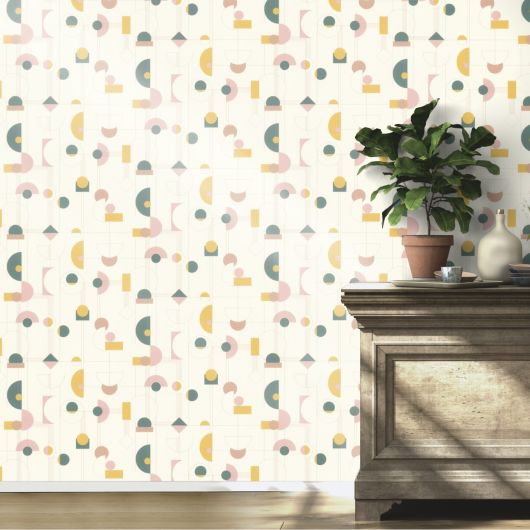 Papier peint intissé géométrique vert et rose GRAPHIC ART DECO - Sélection par Rasch - 795271