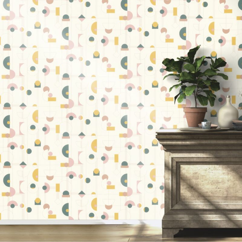 Papier peint intissé géométrique vert et rose GRAPHIC ART DECO - Sélection par Rasch - 795271