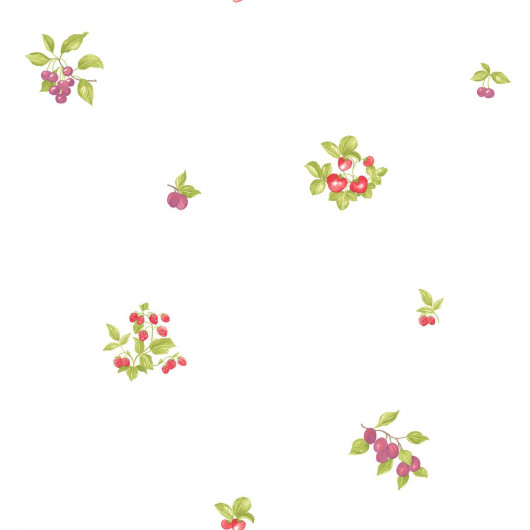 Papier peint vinyle sur papier floral vert et rouge FRUITS - Cavaillon par Caselio - 64998075