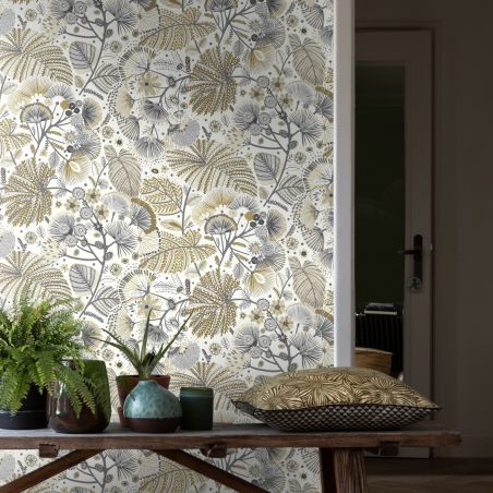 Papier peint intissé végétal gris et marron MELI-MELO - Sélection par Rasch - 693201
