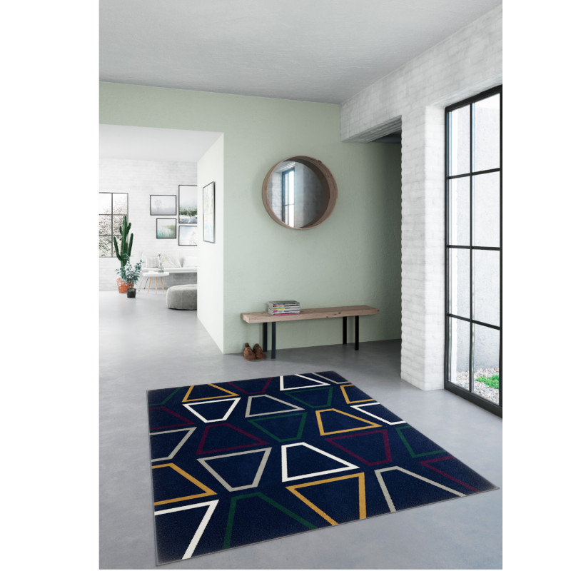 Tapis de salon - 140x200cm - Graphique / Géométrique bleu et blanc PRISMA par Balta