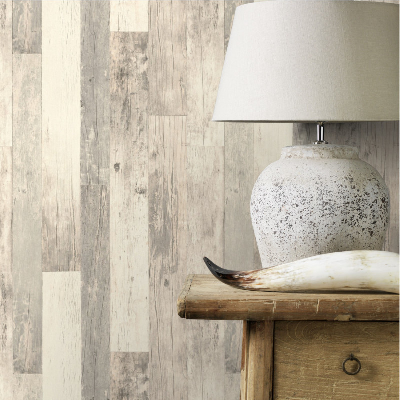 Papier peint intissé gris clair et beige LAMBRIS - Factory III par Rasch - 941647