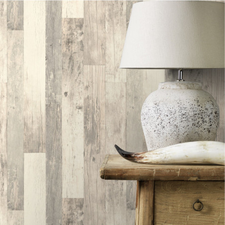 Papier peint intissé gris clair et beige LAMBRIS - Factory III par Rasch - 941647