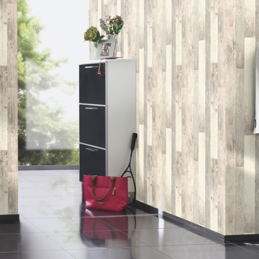 Papier peint intissé gris clair et beige LAMBRIS - Factory III par Rasch - 941647