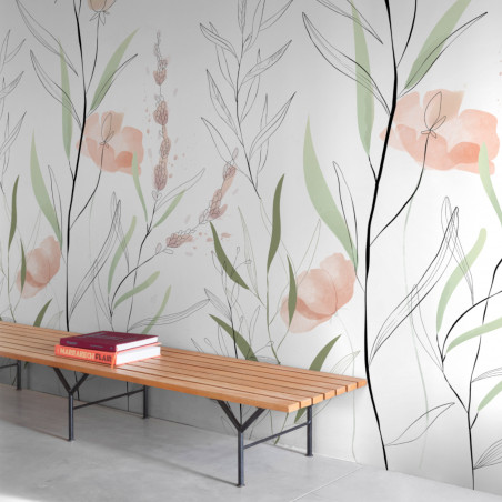Panoramique vinyle sur intissé floral WATERCOLOR FLOWERS - Life par Grandeco - A83101