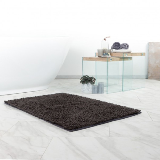Tapis de bain - 67x110cm - Uni / Faux-uni gris foncé Fluffy par Lalee