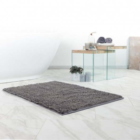 Tapis de bain - 67x110cm - Uni / Faux-uni gris souris Fluffy par Lalee