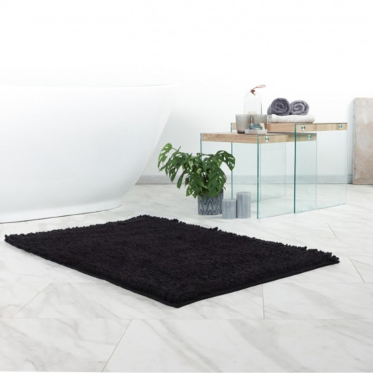 Tapis de bain - 67x110cm - Uni / Faux-uni noir Fluffy par Lalee