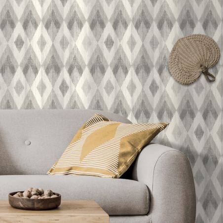 Papier peint vinyle sur intissé géométrique gris et taupe LOSANGES - Imprim'luxe par Ugepa - L96109