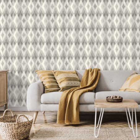 Papier peint vinyle sur intissé géométrique gris et taupe LOSANGES - Imprim'luxe par Ugepa - L96109