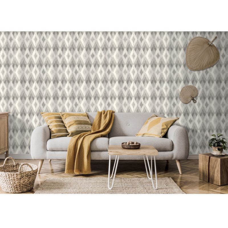 Papier peint vinyle sur intissé géométrique gris et taupe LOSANGES - Imprim'luxe par Ugepa - L96109