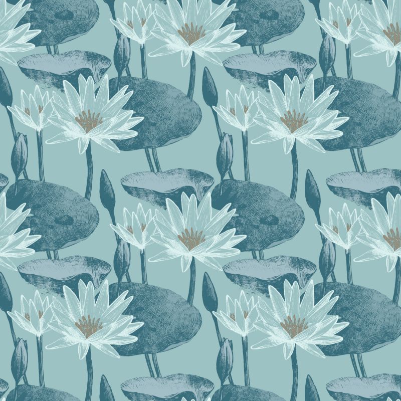 Papier peint vinyle sur intissé floral bleu pétrole et or LOTUS - Imprim'luxe par Ugepa - L90201