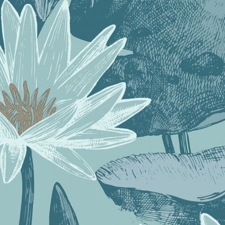 Papier peint vinyle sur intissé floral bleu pétrole et or LOTUS - Imprim'luxe par Ugepa - L90201