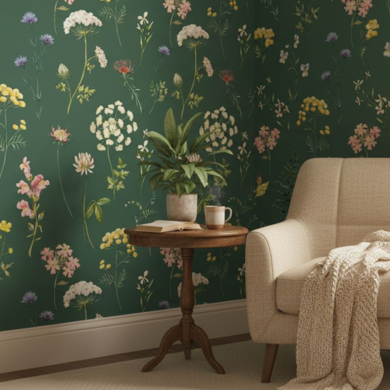 Papier peint intissé floral jaune et rose HERBIER PRAIRIE - Papermint par Ugepa - M38914