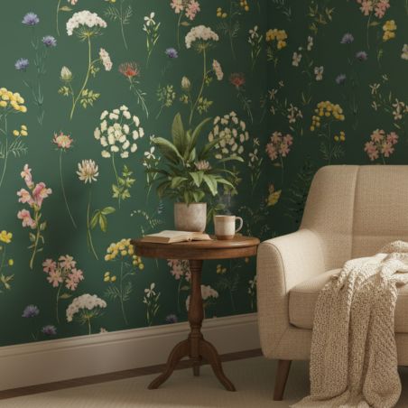 Papier peint intissé floral jaune et rose HERBIER PRAIRIE - Papermint par Ugepa - M38914