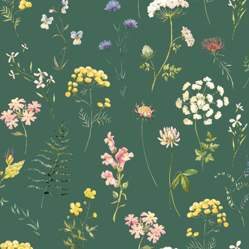 Papier peint intissé floral jaune et rose HERBIER PRAIRIE - Papermint par Ugepa - M38914