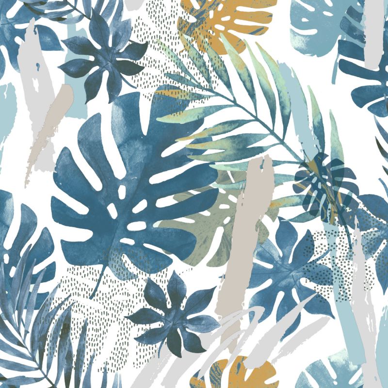 Papier peint vinyle sur intissé végétal bleu et vert JUNGLE - Imprim'luxe par Ugepa - L67501