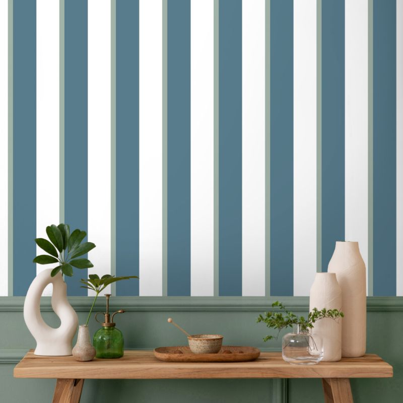 Papier peint vinyle sur intissé géométrique bleu et vert RAYURES - Inspire par Ugepa - M81801
