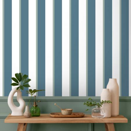 Papier peint vinyle sur intissé géométrique bleu et vert RAYURES - Inspire par Ugepa - M81801