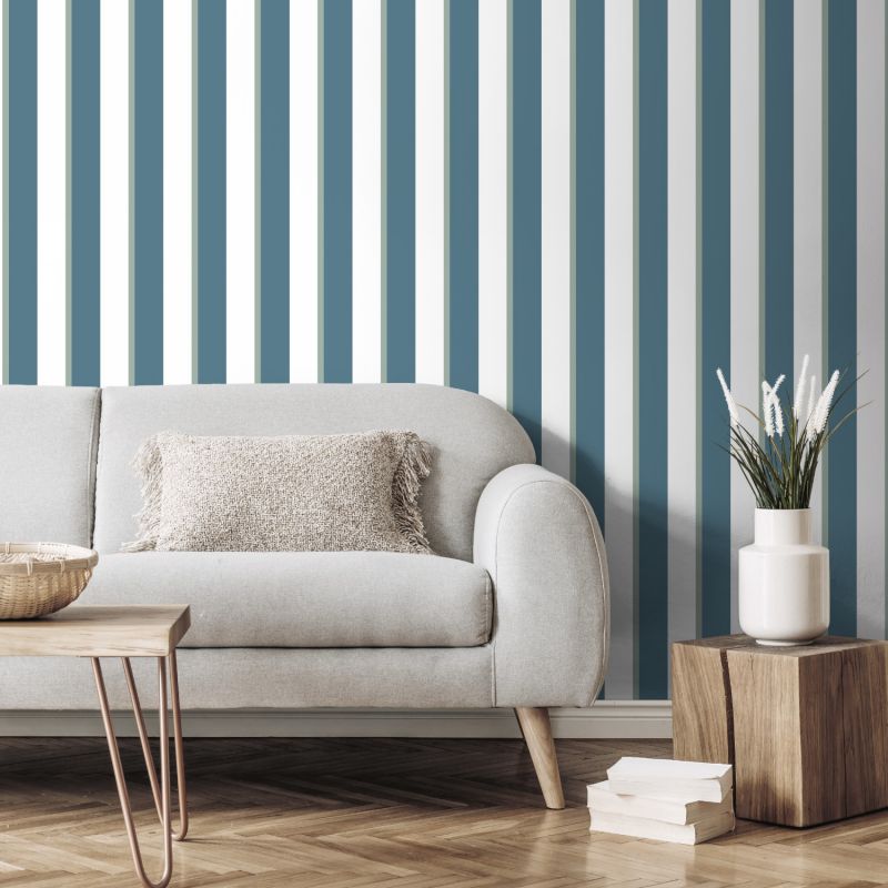Papier peint vinyle sur intissé géométrique bleu et vert RAYURES - Inspire par Ugepa - M81801