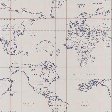 Papier peint vinyle sur intissé graphique bleu roi et orange MAP WORLD - Tonic par Caselio - 69473328