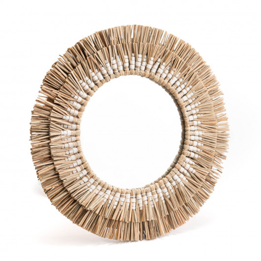 Miroir contemporain beige et blanc - diam 36cm - PAILLE par Amadeus