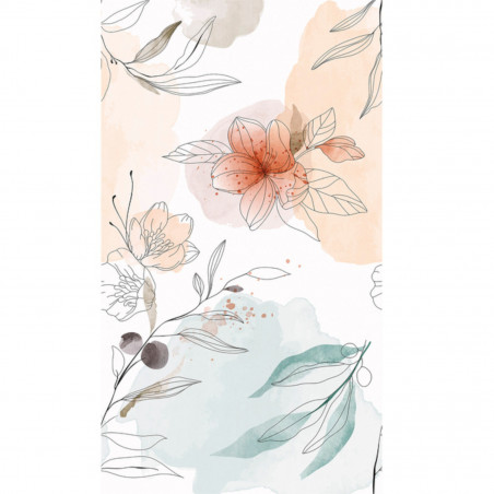 Panoramique vinyle sur intissé floral corail et bleu AQUARELLE DE FLEURS - Orom 2 par Grandeco - A72701