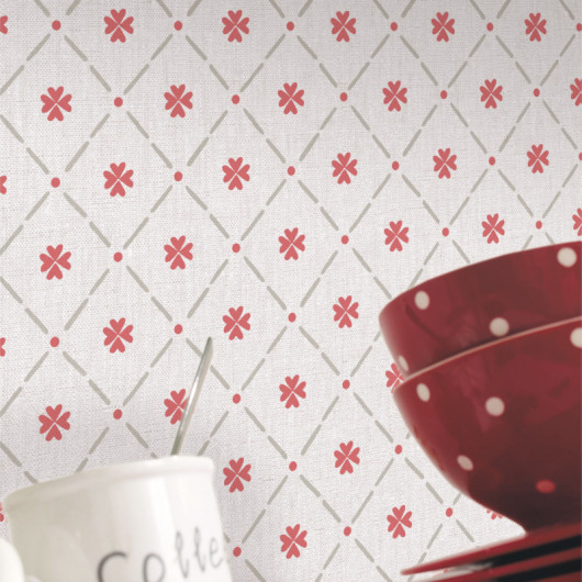 Papier peint vinyle sur intissé graphique rouge et gris COCOOTE - Au bistrot d'Alice par Caselio - 100658026