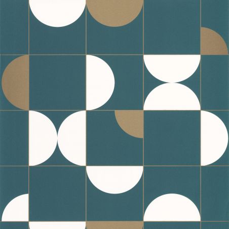 Papier peint vinyle sur intissé graphique teal blue et doré DIABOLO - Only Blue par Caselio - 102666120