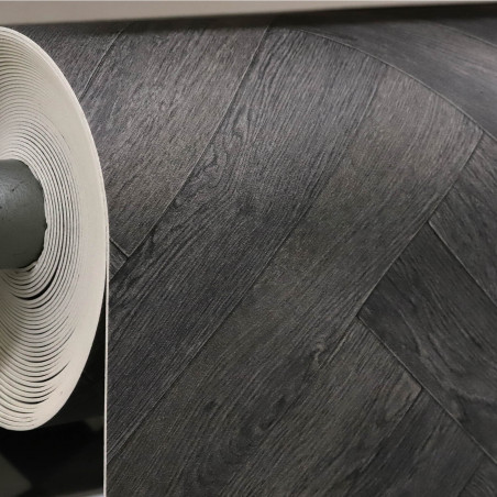 Sol Vinyle/PVC - 4m - parquet chevron gris anthracite MARYLIN 599 - Essential Bingo par IVC