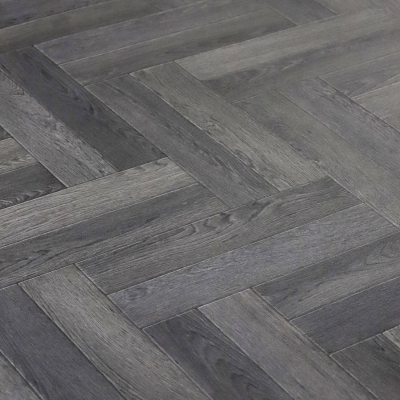 Sol Vinyle/PVC - 4m - parquet chevron gris anthracite MARYLIN 599 - Essential Bingo par IVC