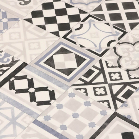 Sol Vinyle/PVC - 2m - carreaux de ciment gris et bleu VEDRA 598 - Essential Bingo par IVC