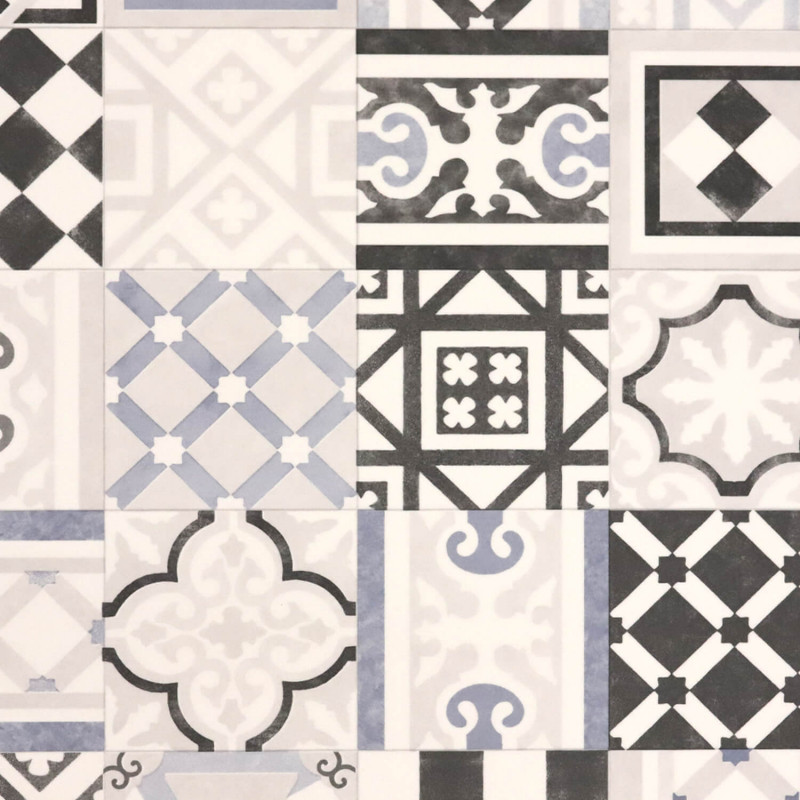 Sol Vinyle/PVC - 2m - carreaux de ciment gris et bleu VEDRA 598 - Essential Bingo par IVC