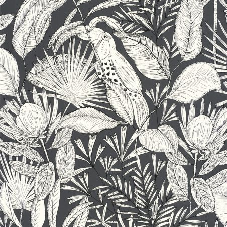 Papier peint vinyle sur intissé végétal noir et blanc JARDIN DE BEL AIR - Nos Gravures par Caselio - 103019039