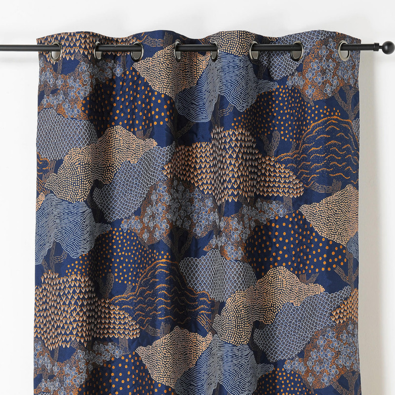 Prêt-à-Poser rideau - 140cmx240cm - bleu marine, beige et cuivre HOKKAIDO par Linder