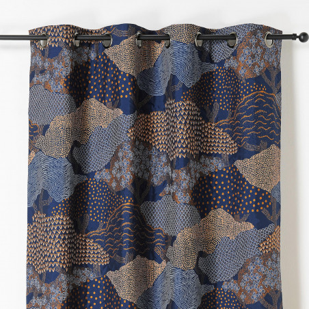 Prêt-à-Poser rideau - 140cmx240cm - bleu marine, beige et cuivre HOKKAIDO par Linder