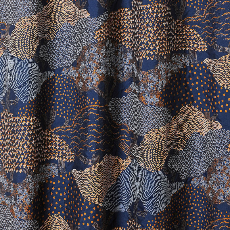 Prêt-à-Poser rideau - 140cmx240cm - bleu marine, beige et cuivre HOKKAIDO par Linder