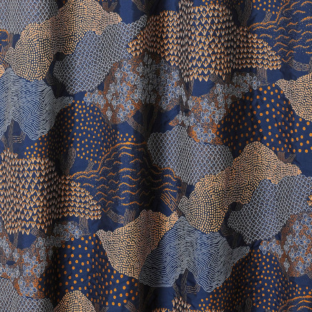 Prêt-à-Poser rideau - 140cmx240cm - bleu marine, beige et cuivre HOKKAIDO par Linder