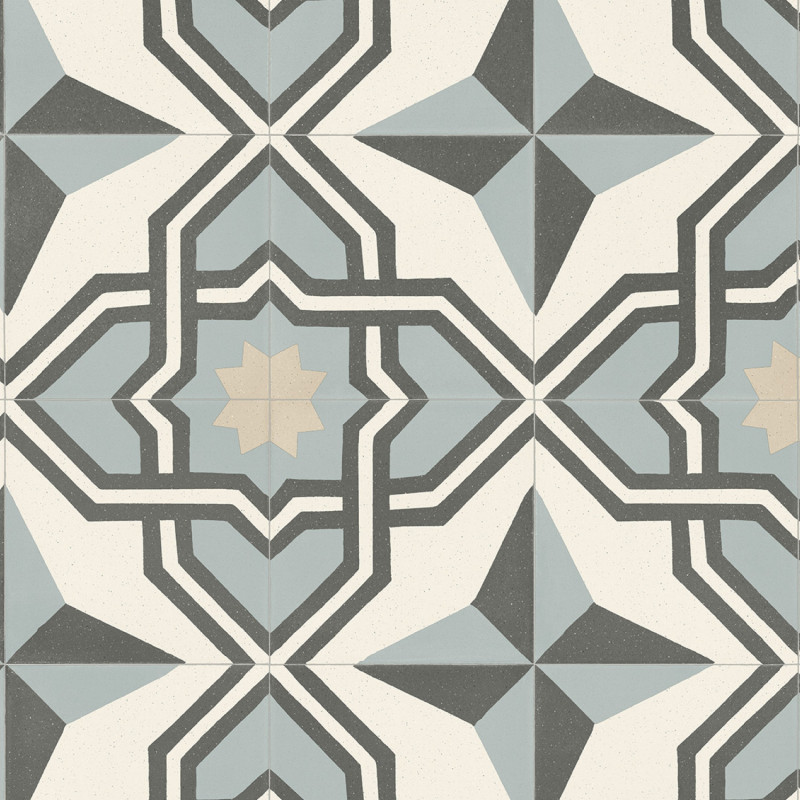 Sol Vinyle/PVC - 4m - carreaux de ciment bleu gris, beige et blanc LUCIA 574 Essential Bingo Stone par IVC
