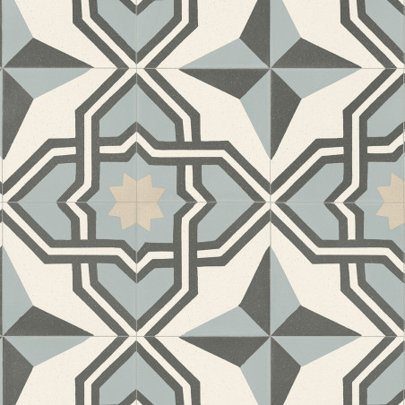 Sol Vinyle/PVC - 4m - carreaux de ciment bleu gris, beige et blanc LUCIA 574 Essential Bingo Stone par IVC