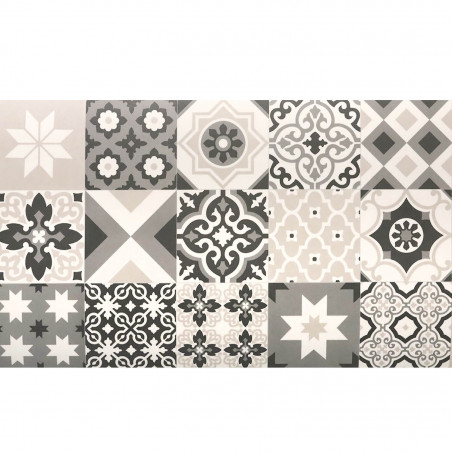 Sol Vinyle/PVC - 2m - carreaux de ciment noir, gris, beige et blanc CARTAGENA 535 Essential Texas par IVC