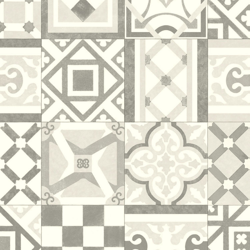 Sol Vinyle/PVC - 4m - carreaux de ciment gris et blanc ES VEDRA 594 Essential Luna par IVC