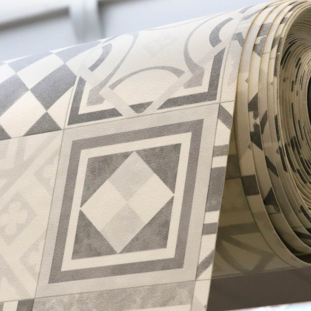 Sol Vinyle/PVC - 4m - carreaux de ciment gris et blanc ES VEDRA 594 Essential Luna par IVC